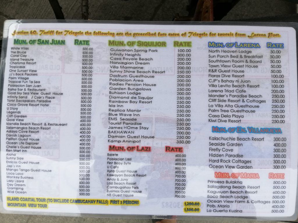 Lastada Tricycle Tariff Rate , Tricycle Rate , Larena Port, Siquijor