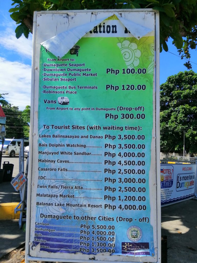 Dumaguete City Airport Tricycle Tariff Rates